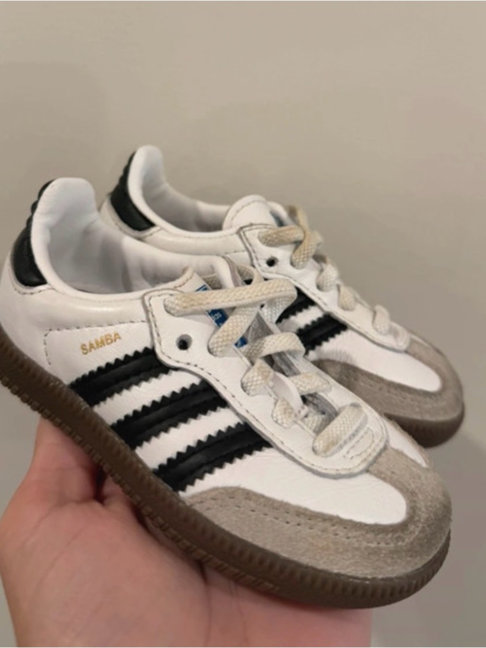 adidas Kids Samba Sneakers in White, Black & Gray with Gum Sole